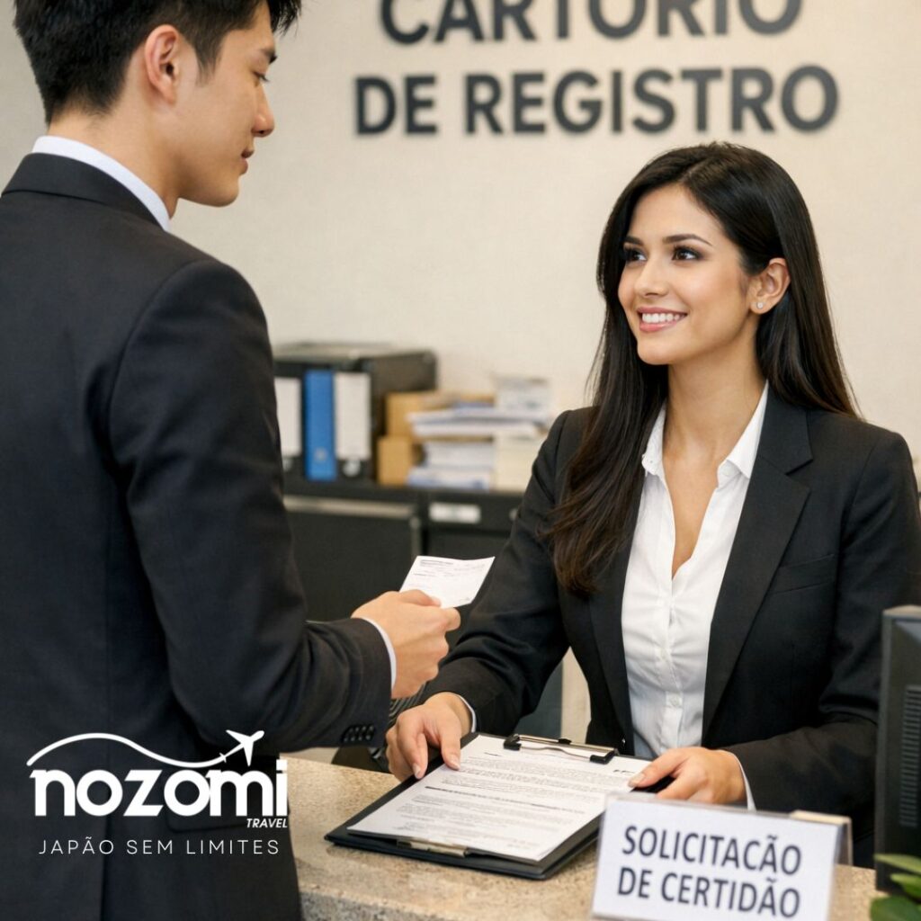 A Nozomi Travel providencia a emissão de certidões (nascimento, casamento, óbito, Inteiro Teor) e as traduz no idioma japonês caso seja necessário